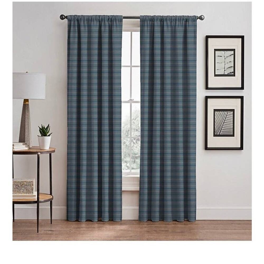 Emerson stripe 84" rod pocket curtain set
